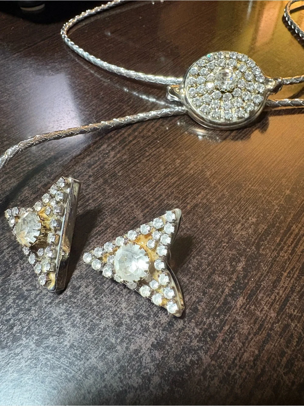 Silver Crystal Slider Necklace with Triangle Crystal interchangeable Studs